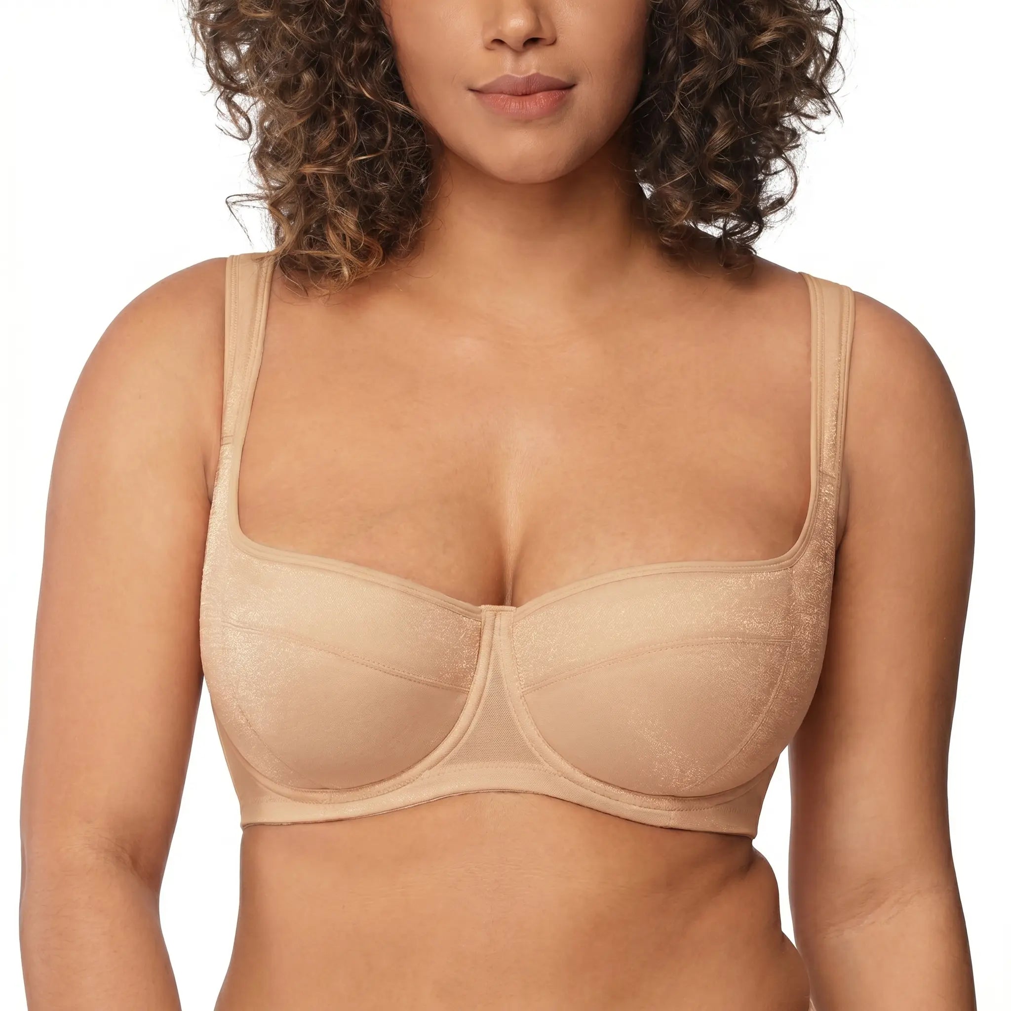 ISHA Starry Night 4mm Lightly Padded Plus Size Lifting Support Add 0.5-1 Cup Size Balconette Bra Underwire Glass Shimmer Fabric U Shaped Back Smoothing Wider Padded Straps Sexy Demi Low Cut Natural Push Up for Big Bust Women Daily Lingerie