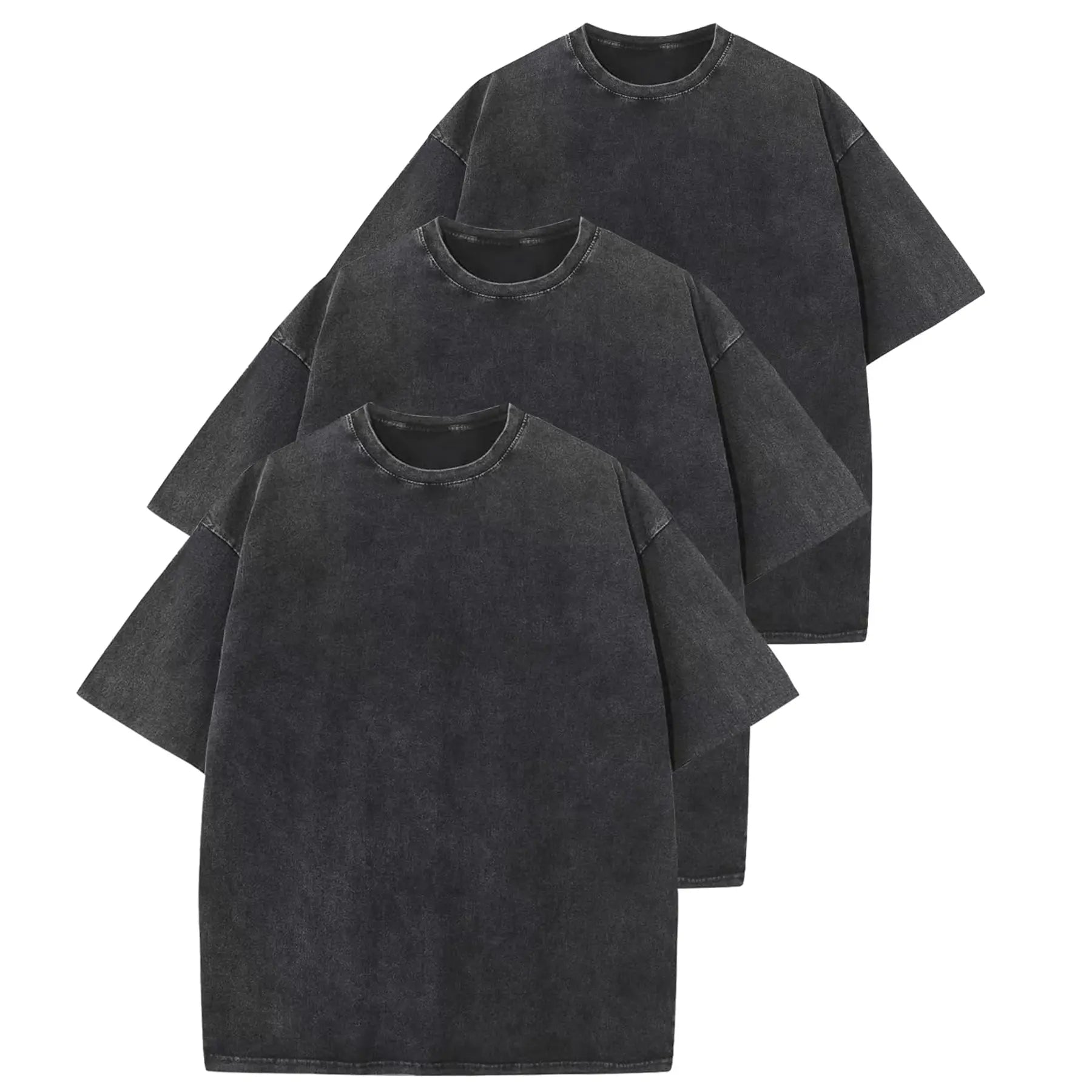MoonYi 3 Pack Women's Oversized T Shirts Acid Wash Cotton Crew Neck Half Short Sleeve Summer Unisex Tees Casual Loose Fit Solid Streetwear Comfortable Tops Basic Womenswear Plain Tshirt