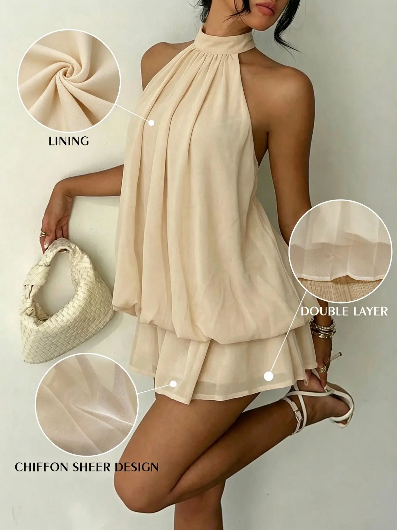 Women's Summer Fashion Party Halter Neck Tie Back Mini Dress, Slim-Fitting Casual Chic Elegant Short Sleeveless Dress for Home Outdoor City Style Elegant Dresses