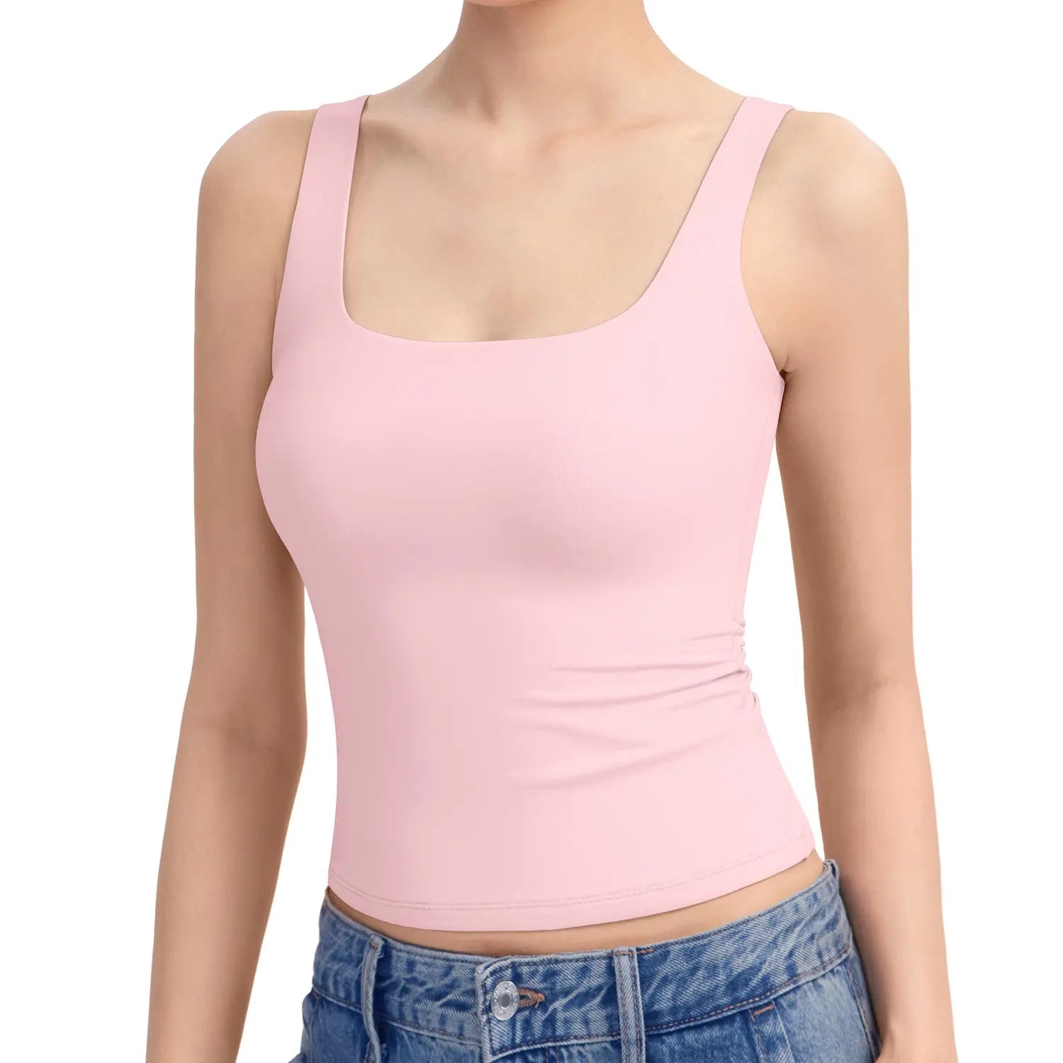 Women's Square Neck Tank Top, Wide Strap Buttery Soft Cami, Double Layer Stretchy Top, Comfortable Everyday Essential summerwins