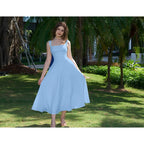Women's Casual Sleeveless Square Neck A-Line Solid Slim Flowy Long Dress with Pockets & Back Tie Detail Design