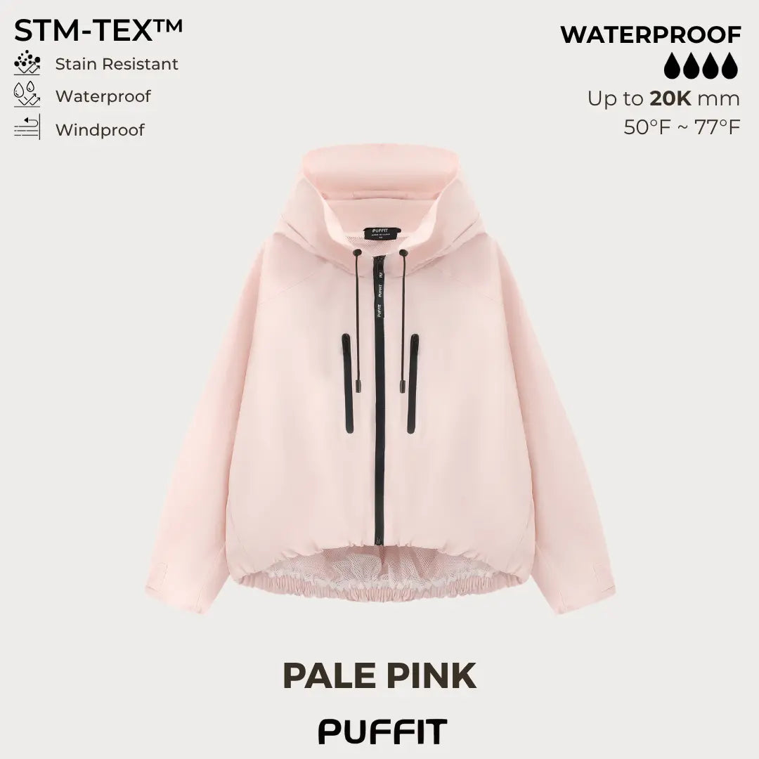 PUFFITER Short One-Size Rain Jacket With Pleated Hem,Hooded Jacket,Waterproof Jacket,Women Jacket,Wide-Brim Hood,Adjustable Cuffs,Zips,Outdoor Sport,Jacket,Statements,Windbreaker,Spring,Dog Walking,School Running,Football Mum,Stylish