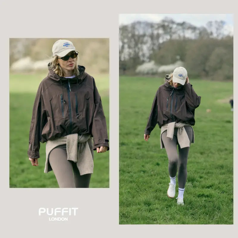 PUFFITER Short One-Size Rain Jacket With Pleated Hem,Hooded Jacket,Waterproof Jacket,Women Jacket,Wide-Brim Hood,Adjustable Cuffs,Zips,Outdoor Sport,Jacket,Statements,Windbreaker,Spring,Dog Walking,School Running,Football Mum,Stylish