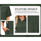 Babydoll-Kleid für Damen, Kurzarm, geknöpft, strukturiert, nicht anliegend, locker sitzend, fließendes Minikleid mit Taschen, Sommerkleid 2026 neu