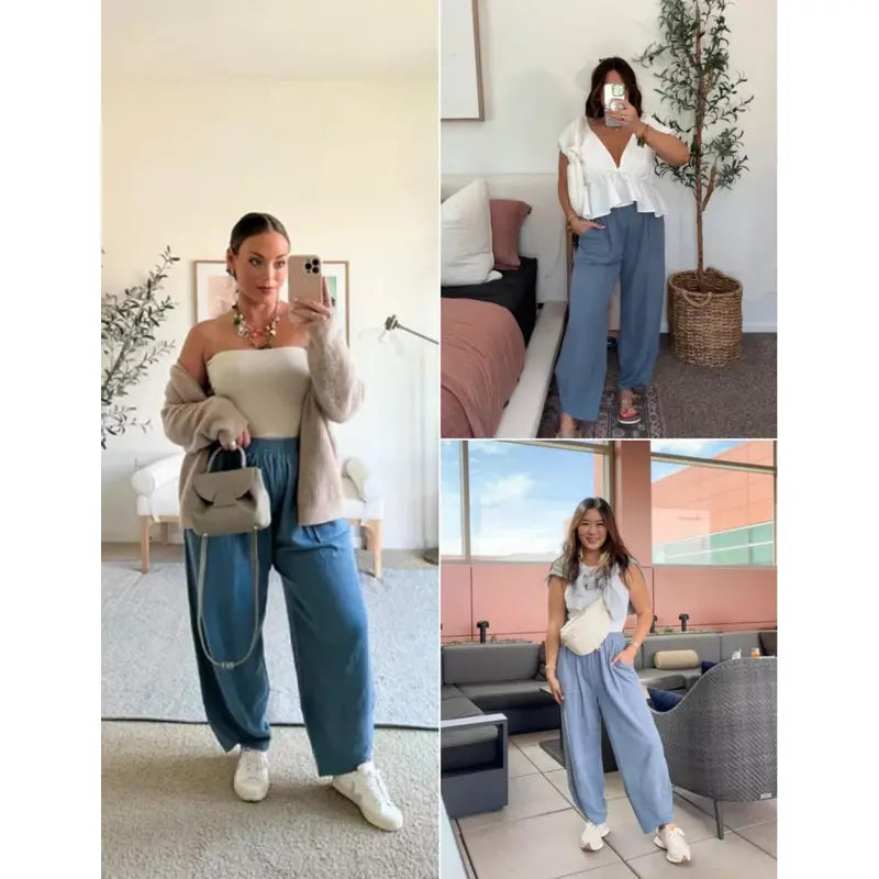 UANEO SummerVibes Women's Baggy Wideleg Pants Casual Elastic Waisted Palazzo Harem Pants with Pockets