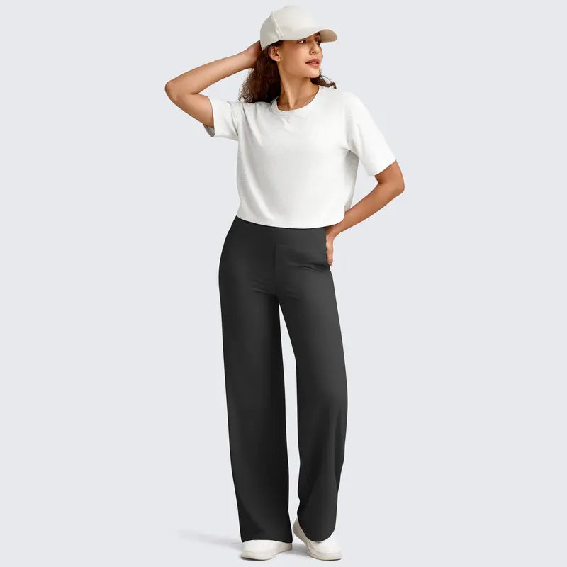 FreeG4 Loose High-Waist Business Casual Pants Yoga Pants Women Wide Leg Pants with Pockets Comfortable Athletic Sweatpants