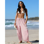 【SS26 Collection】Womens Wide Leg Gingham Striped Plaid Pants Casual Barrel Loose Drawstring Low Waist Palazzo Harem Pants with Pockets