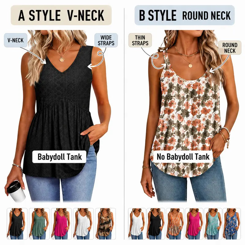 Womens Tank Tops 2025 Flowy Peplum Tops (Size Up 1-2 for Oversized Look) for Women Dressy Sleeveless V Neck Babydoll Tank Tops Fabric Stretchy tank tops summer tops