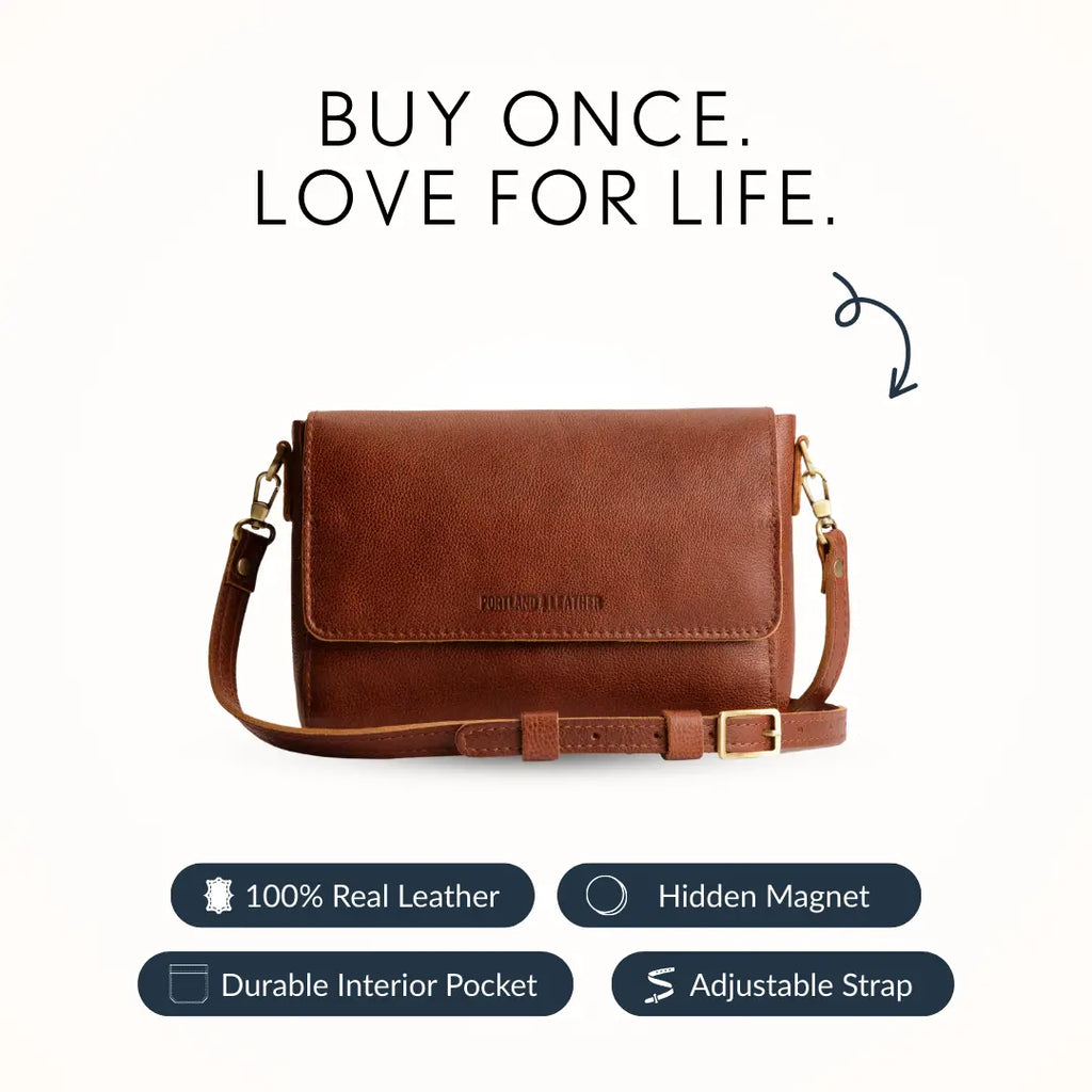 Leather Metro Crossbody – Premium Leather Crossbody Bag for Travel & Everyday Carry – Minimalist Shoulder Purse with Magnetic Closure