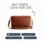 Leather Metro Crossbody – Premium Leather Crossbody Bag for Travel & Everyday Carry – Minimalist Shoulder Purse with Magnetic Closure