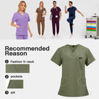 Women's Medical Scrubs Set, Anti-Pilling Lightweight Breathable Multi-Pocket Top & Side Pocket Jogger Pants for Hospital, Clinic & Spa Use Uniforms