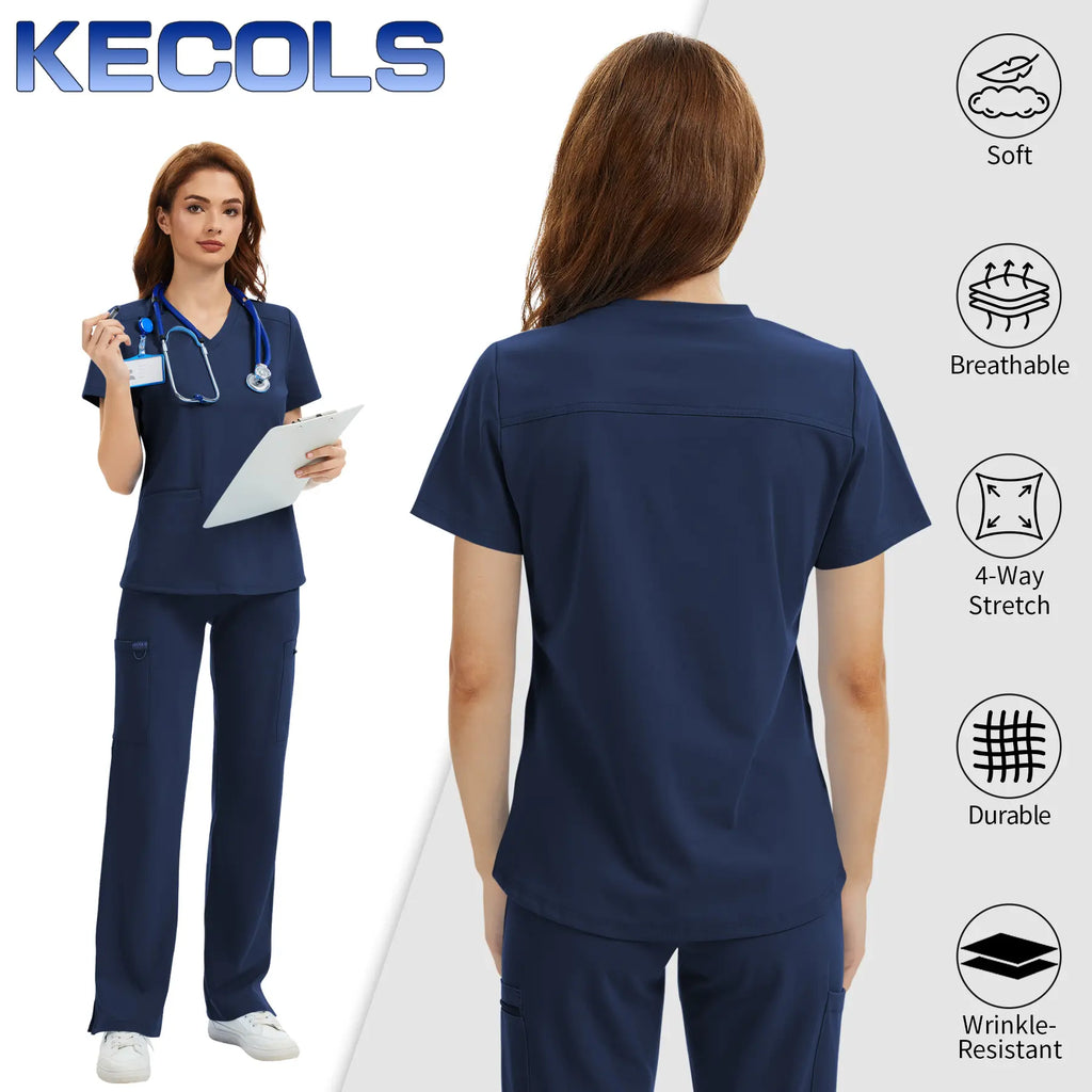 Scrub Tops for Women - V-Neck with 2 Pockets, Soft 4-Way Stretch, Anti-Wrinkle & Easy Care for Medical Uniforms Workwear Clothes Womenswear Minimalist