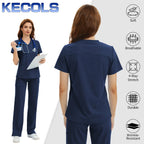 Scrub Tops for Women - V-Neck with 2 Pockets, Soft 4-Way Stretch, Anti-Wrinkle & Easy Care for Medical Uniforms Workwear Clothes Womenswear Minimalist