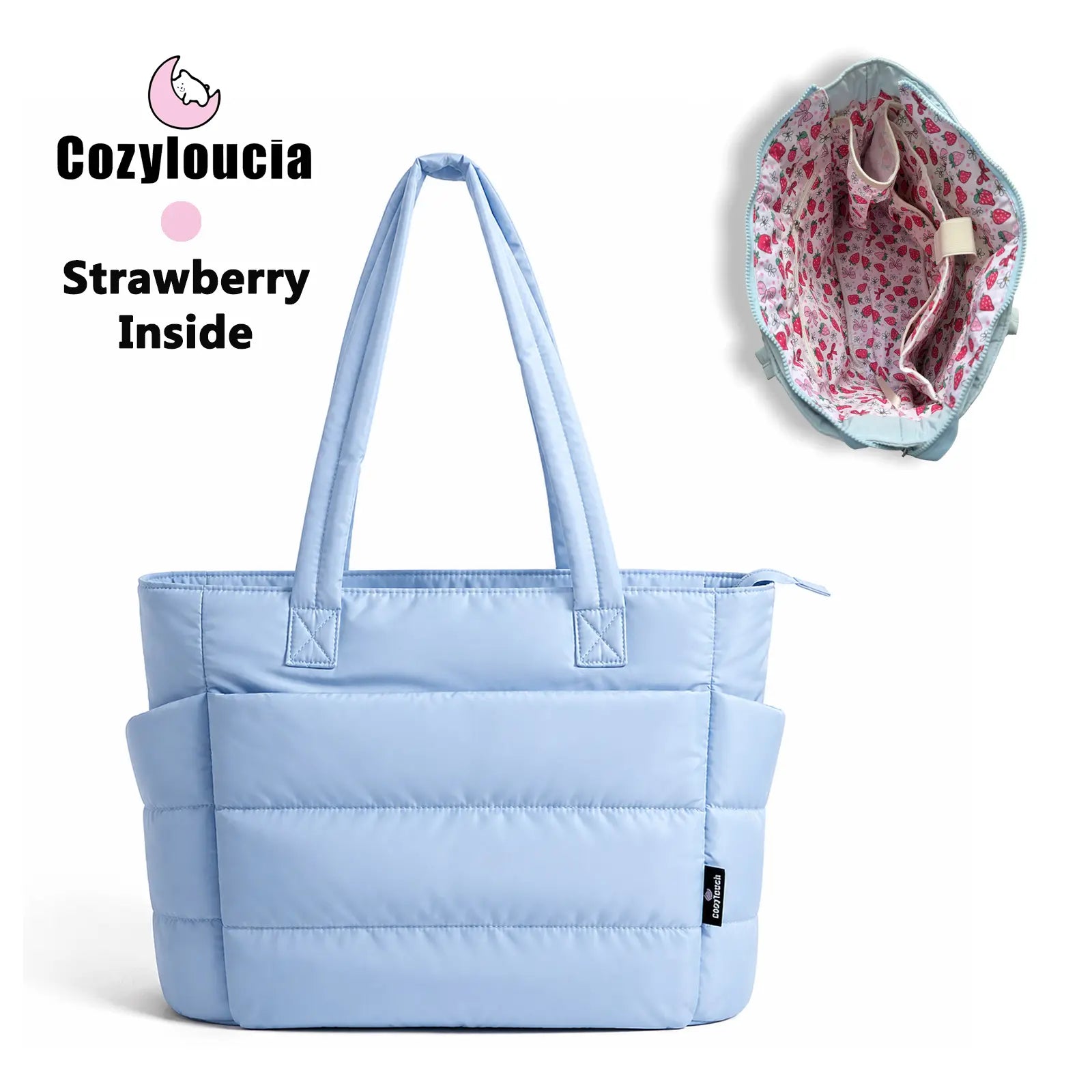 [SummerVibes] CozyLoucia Cute Puffer Tote Bag for Women Pink Flower Print Interior Laptop Shoulder Handbag, Lightweight Best Tote Bag for Work with Multiple Compartments for Travel , Work and School, Quilted Puffer Bag, Gifts For Women summerwins