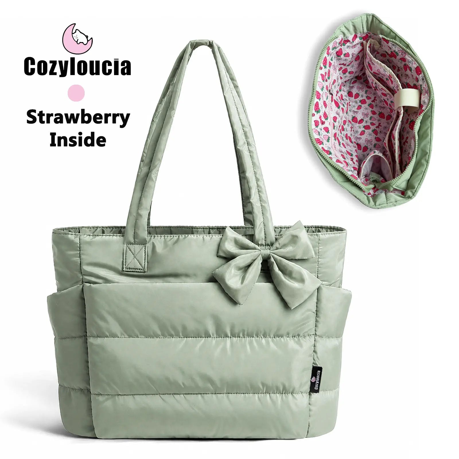 [SummerVibes] CozyLoucia Cute Puffer Tote Bag for Women Pink Flower Print Interior Laptop Shoulder Handbag, Lightweight Best Tote Bag for Work with Multiple Compartments for Travel , Work and School, Quilted Puffer Bag, Gifts For Women summerwins
