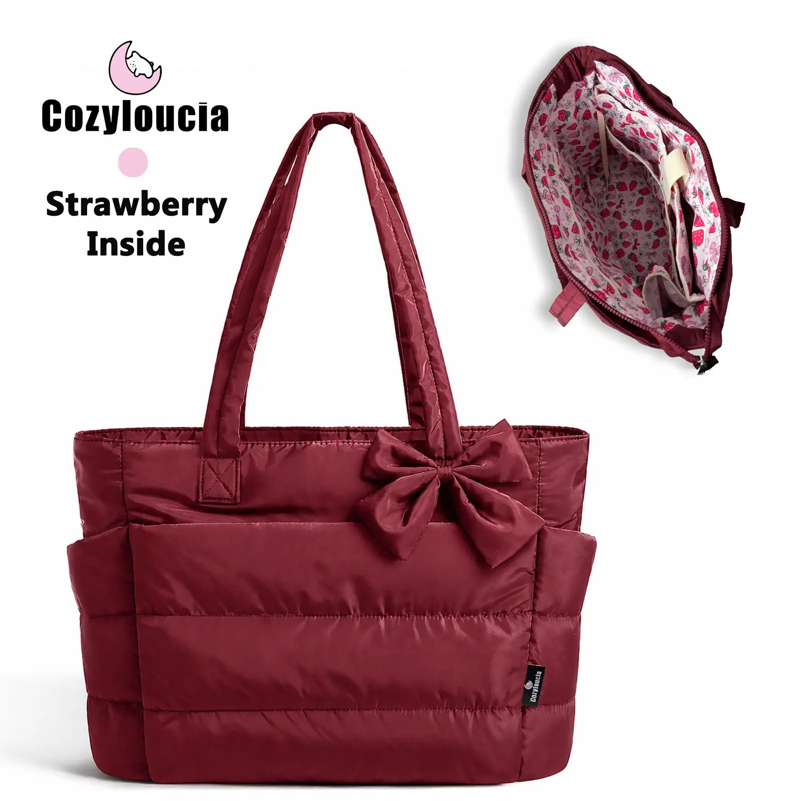 [SummerVibes] CozyLoucia Cute Puffer Tote Bag for Women Pink Flower Print Interior Laptop Shoulder Handbag, Lightweight Best Tote Bag for Work with Multiple Compartments for Travel , Work and School, Quilted Puffer Bag, Gifts For Women summerwins