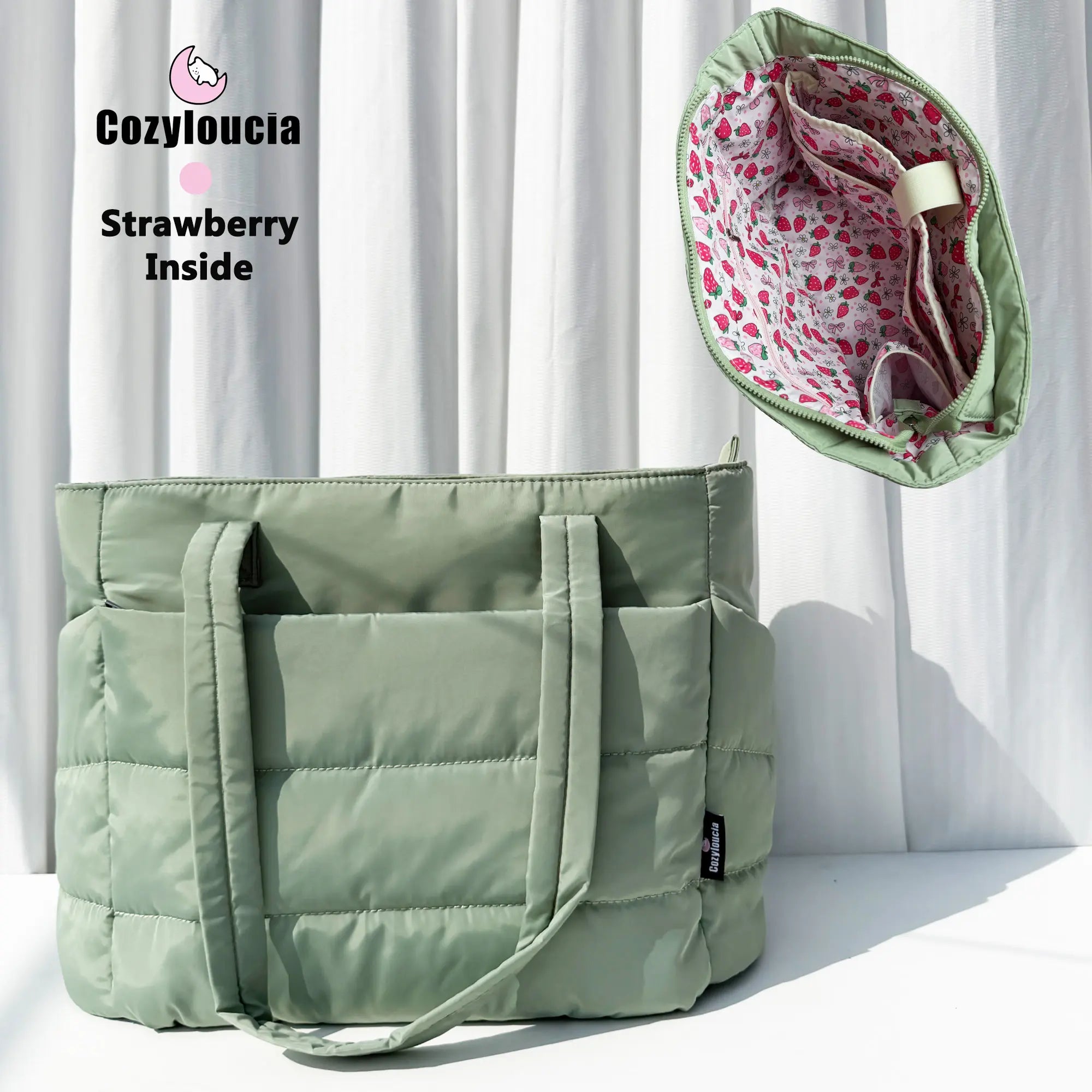 [SummerVibes] CozyLoucia Cute Puffer Tote Bag for Women Pink Flower Print Interior Laptop Shoulder Handbag, Lightweight Best Tote Bag for Work with Multiple Compartments for Travel , Work and School, Quilted Puffer Bag, Gifts For Women summerwins