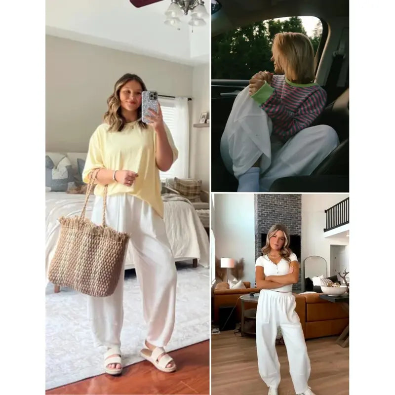 UANEO SummerVibes Women's Baggy Wideleg Pants Casual Elastic Waisted Palazzo Harem Pants with Pockets