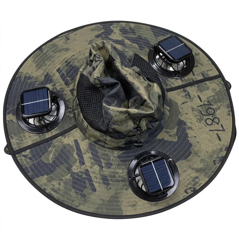 2026 New Three Solar Fan Outdoor Cooling Fan Hat — Sun Protection Hat with Solar Fan,Three-Power Rechargeable Fan