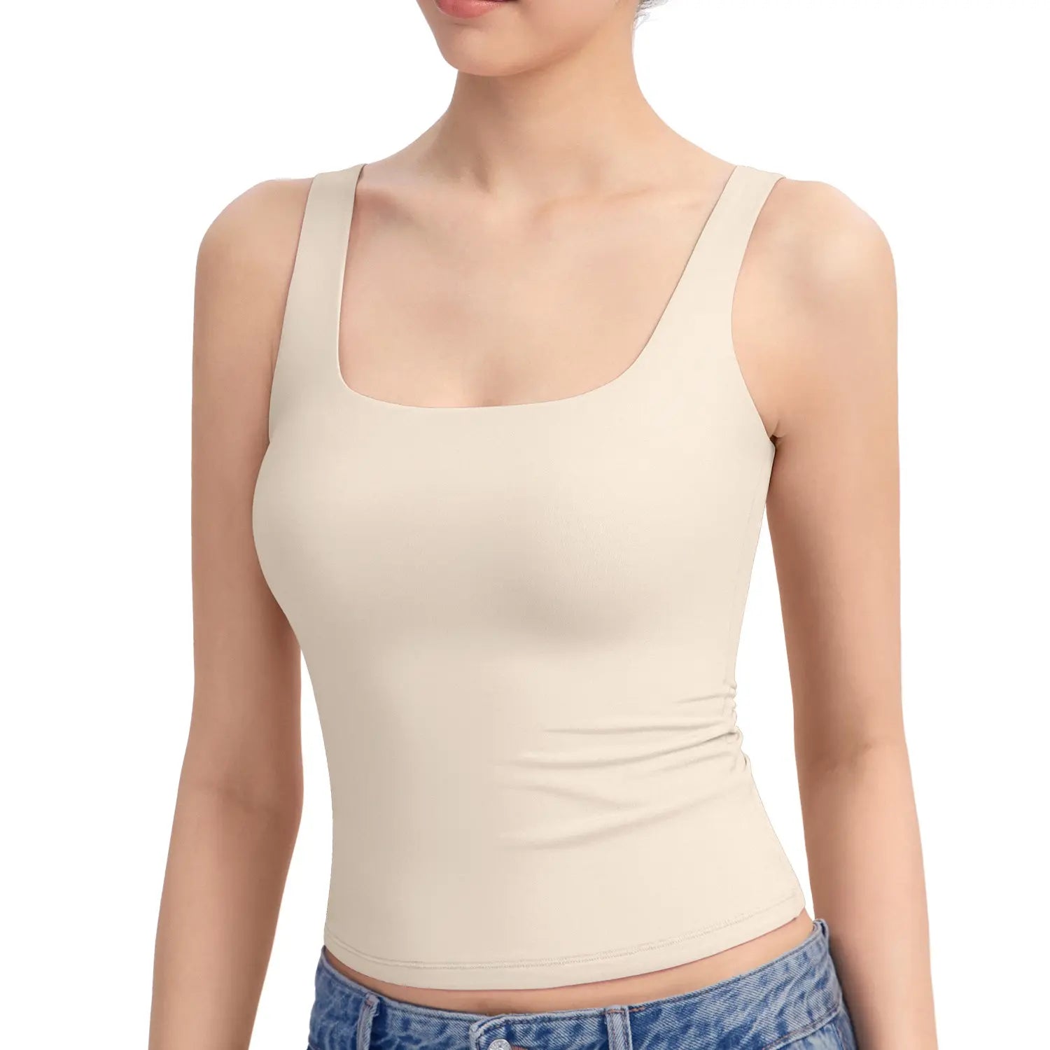 Women's Square Neck Tank Top, Wide Strap Buttery Soft Cami, Double Layer Stretchy Top, Comfortable Everyday Essential summerwins