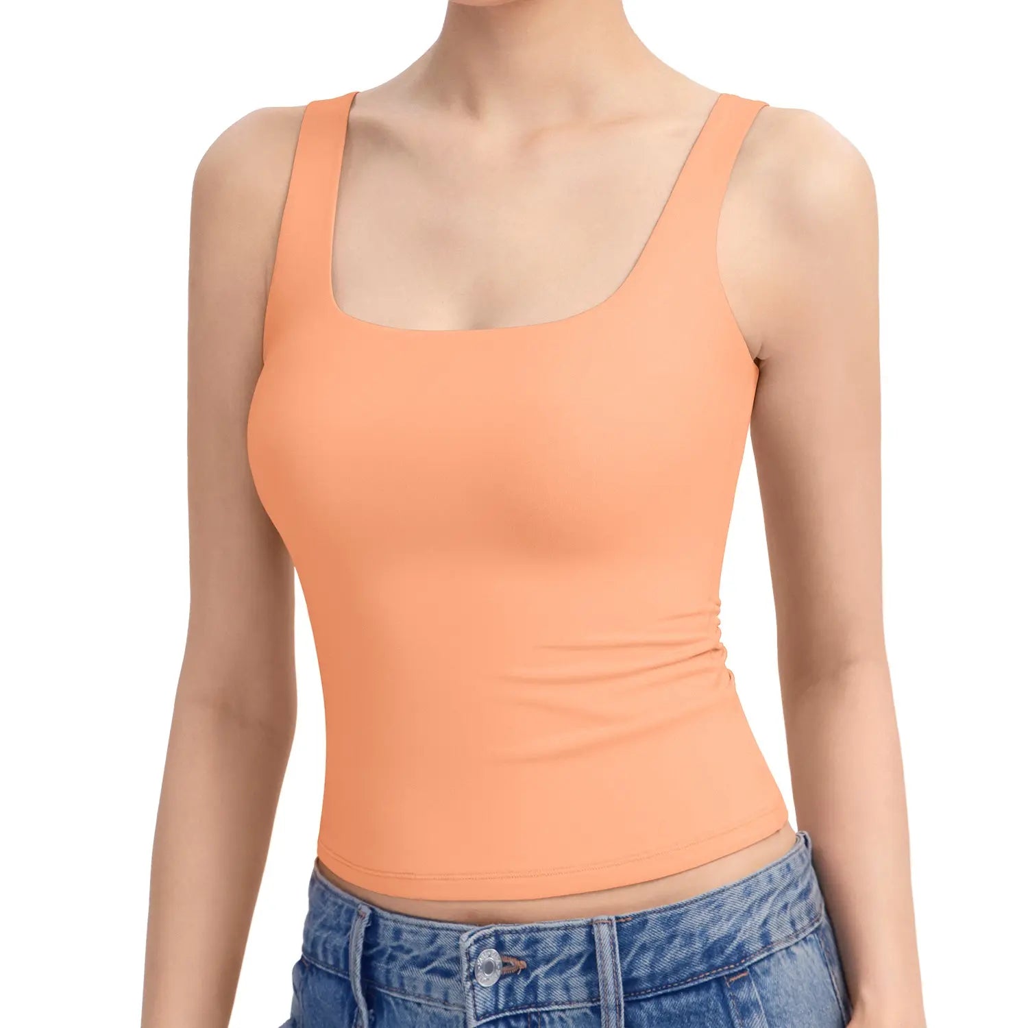 Women's Square Neck Tank Top, Wide Strap Buttery Soft Cami, Double Layer Stretchy Top, Comfortable Everyday Essential summerwins