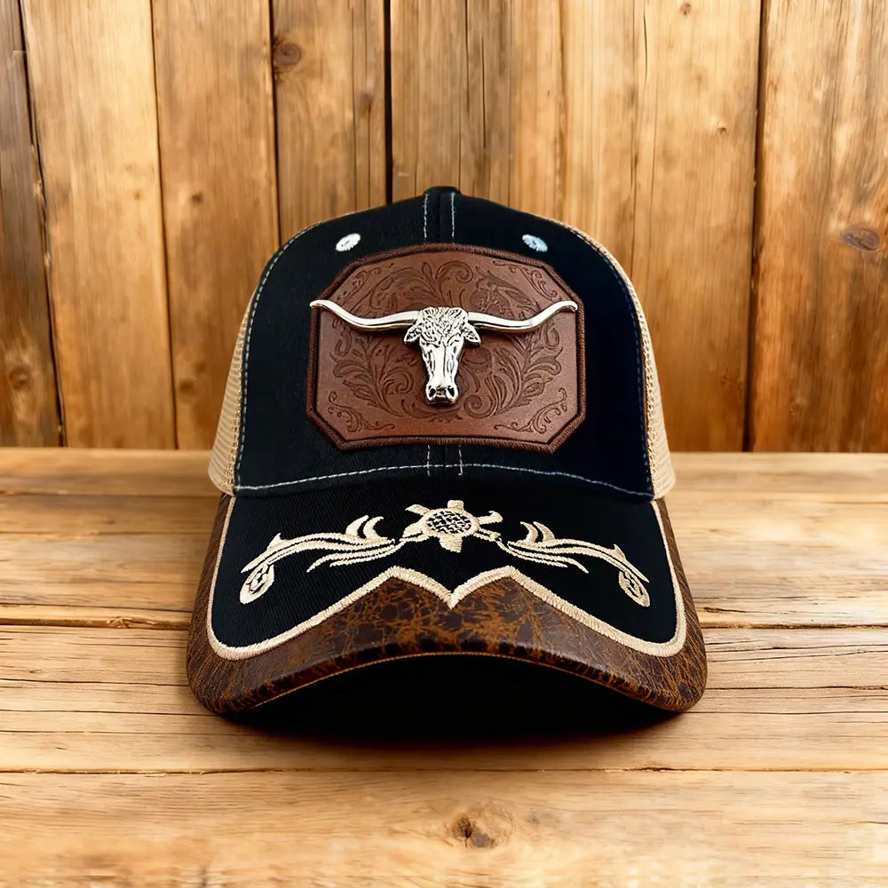 Western Trucker Hat für Herren Damen Vintage Cowboy Country Hüte mit Hufeisen-Stickerei & Snapback Passform für Western-Outfit
