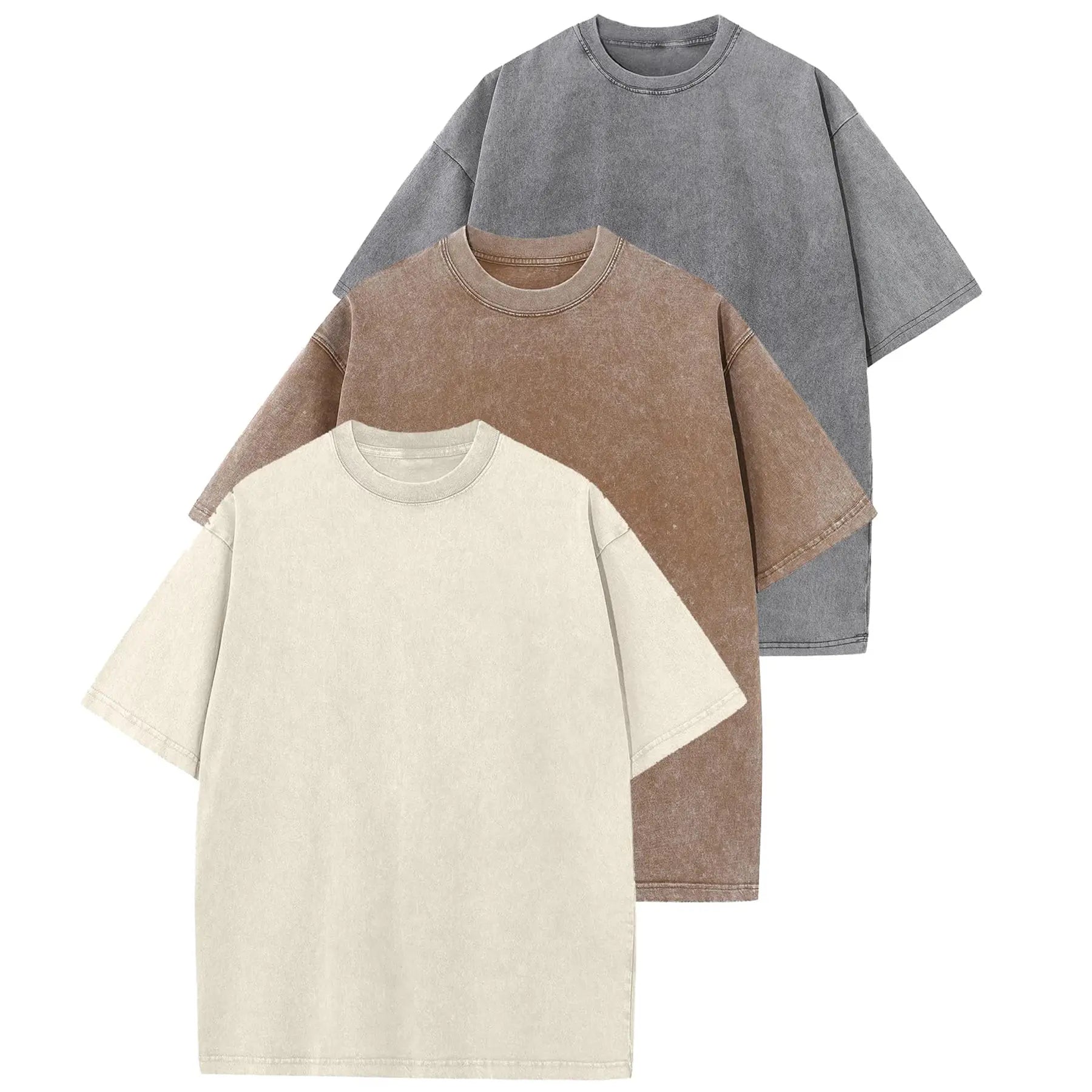 MoonYi 3 Pack Women's Oversized T Shirts Acid Wash Cotton Crew Neck Half Short Sleeve Summer Unisex Tees Casual Loose Fit Solid Streetwear Comfortable Tops Basic Womenswear Plain Tshirt