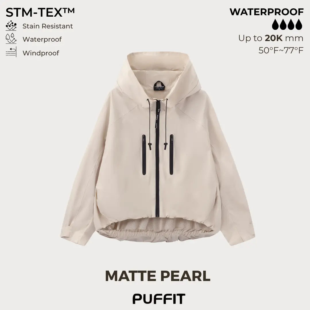 PUFFITER Short One-Size Rain Jacket With Pleated Hem,Hooded Jacket,Waterproof Jacket,Women Jacket,Wide-Brim Hood,Adjustable Cuffs,Zips,Outdoor Sport,Jacket,Statements,Windbreaker,Spring,Dog Walking,School Running,Football Mum,Stylish