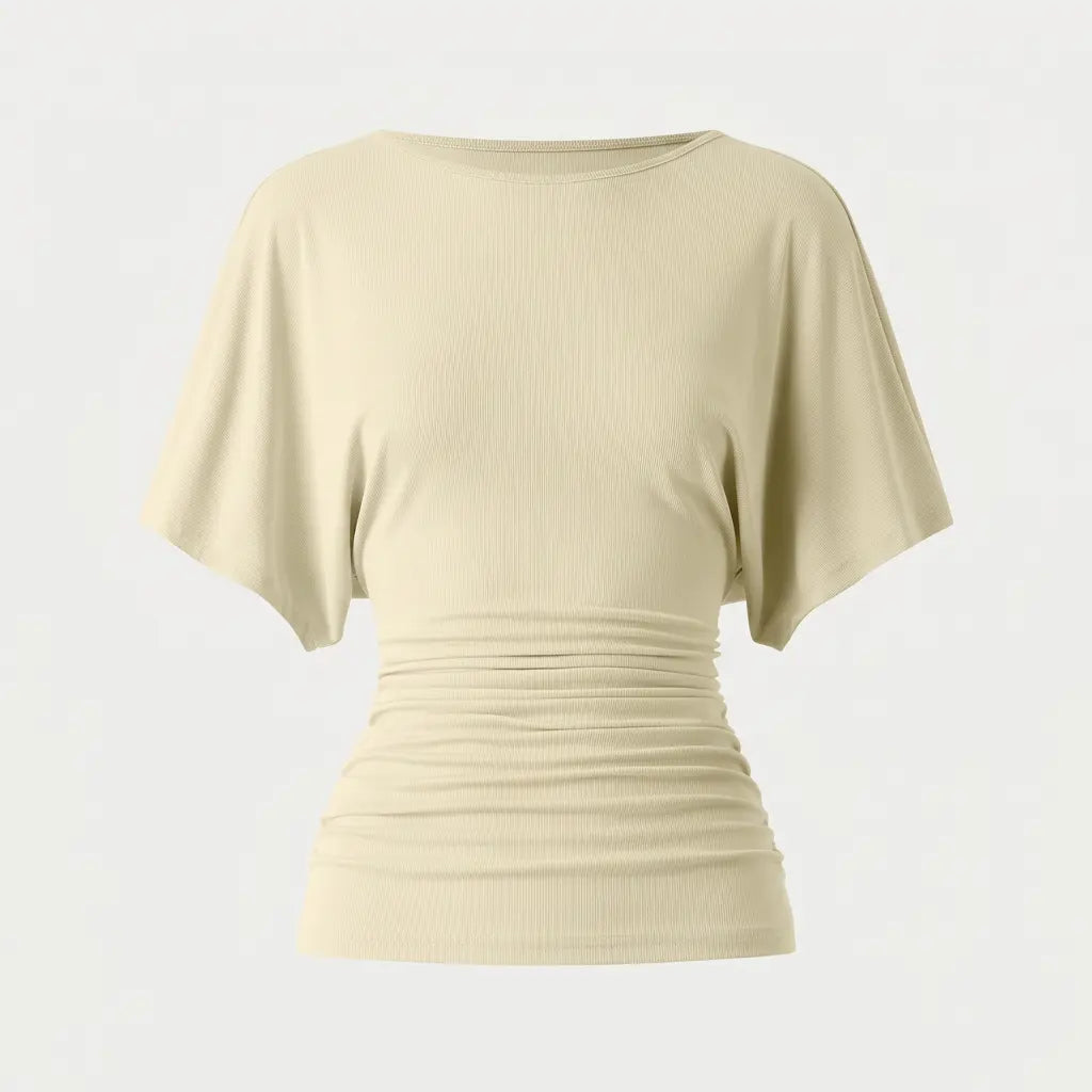 OGL Effortless Boatneck Batwing Sleeve Side Ruched Top - Stylish & Comfortable Women's Fashion baju kelawar outfit Quiet Luxury Essential cute spring clothes women's summer tops tiktokshopmemorialday summerwins