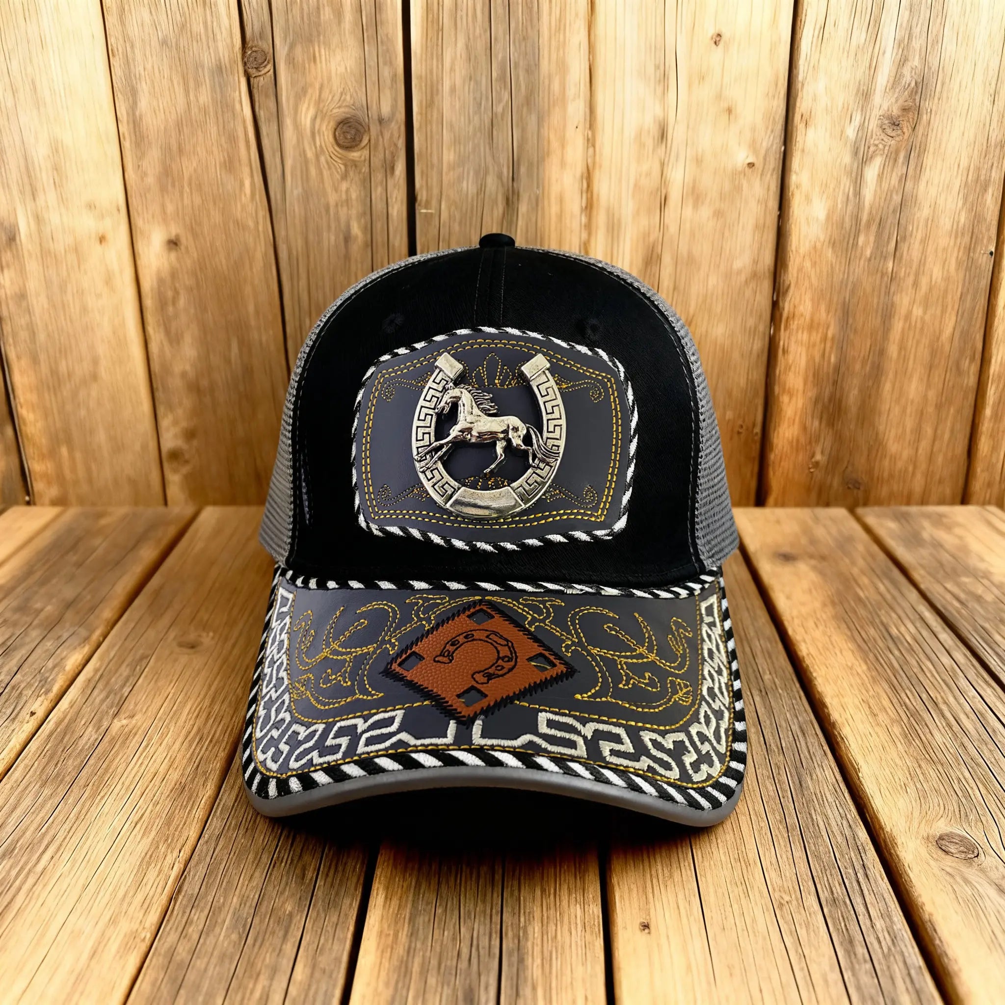 Western Trucker Hat für Herren Damen Vintage Cowboy Country Hüte mit Hufeisen-Stickerei & Snapback Passform für Western-Outfit