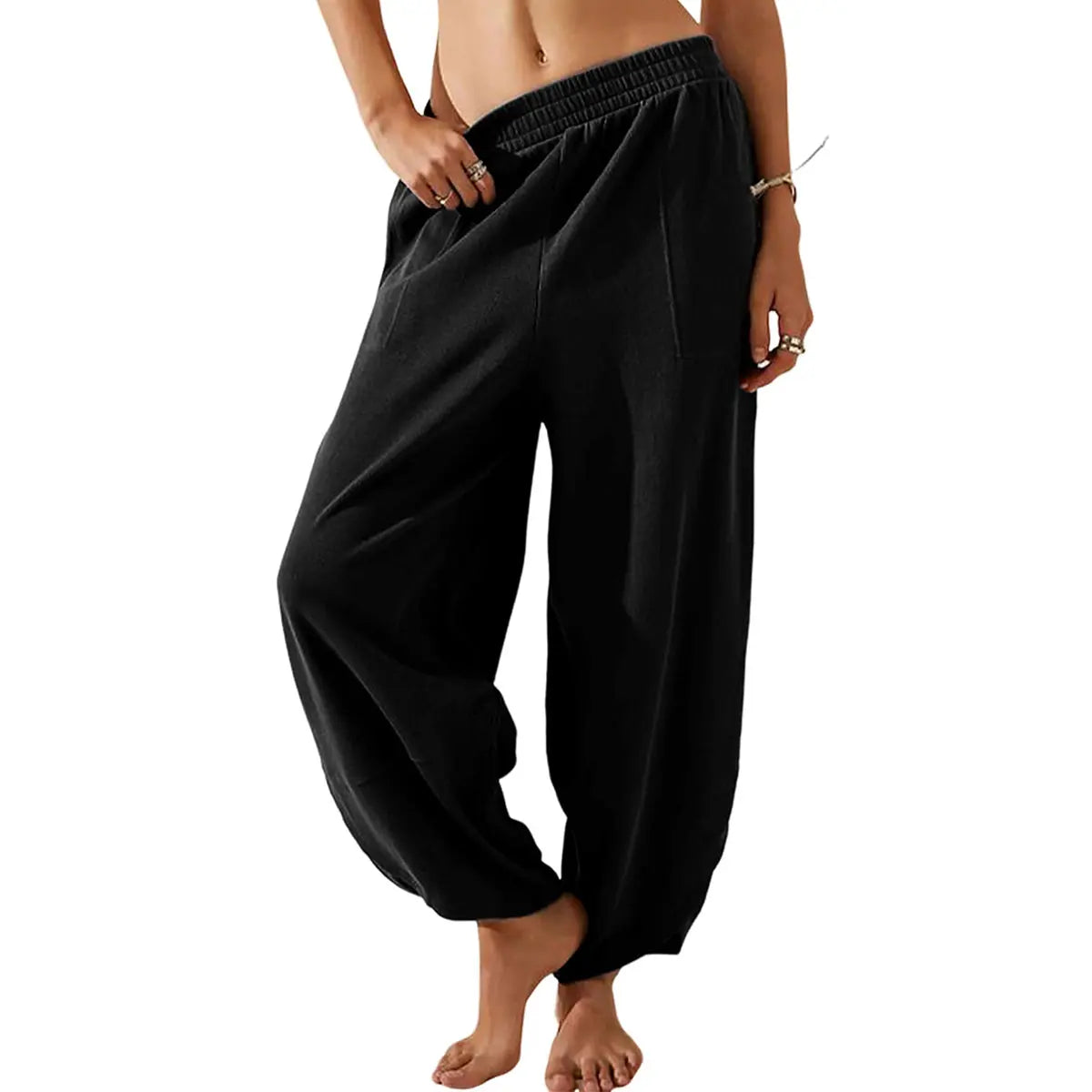 UANEO SummerVibes Women's Baggy Wideleg Pants Casual Elastic Waisted Palazzo Harem Pants with Pockets