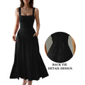 Women's Casual Sleeveless Square Neck A-Line Solid Slim Flowy Long Dress with Pockets & Back Tie Detail Design