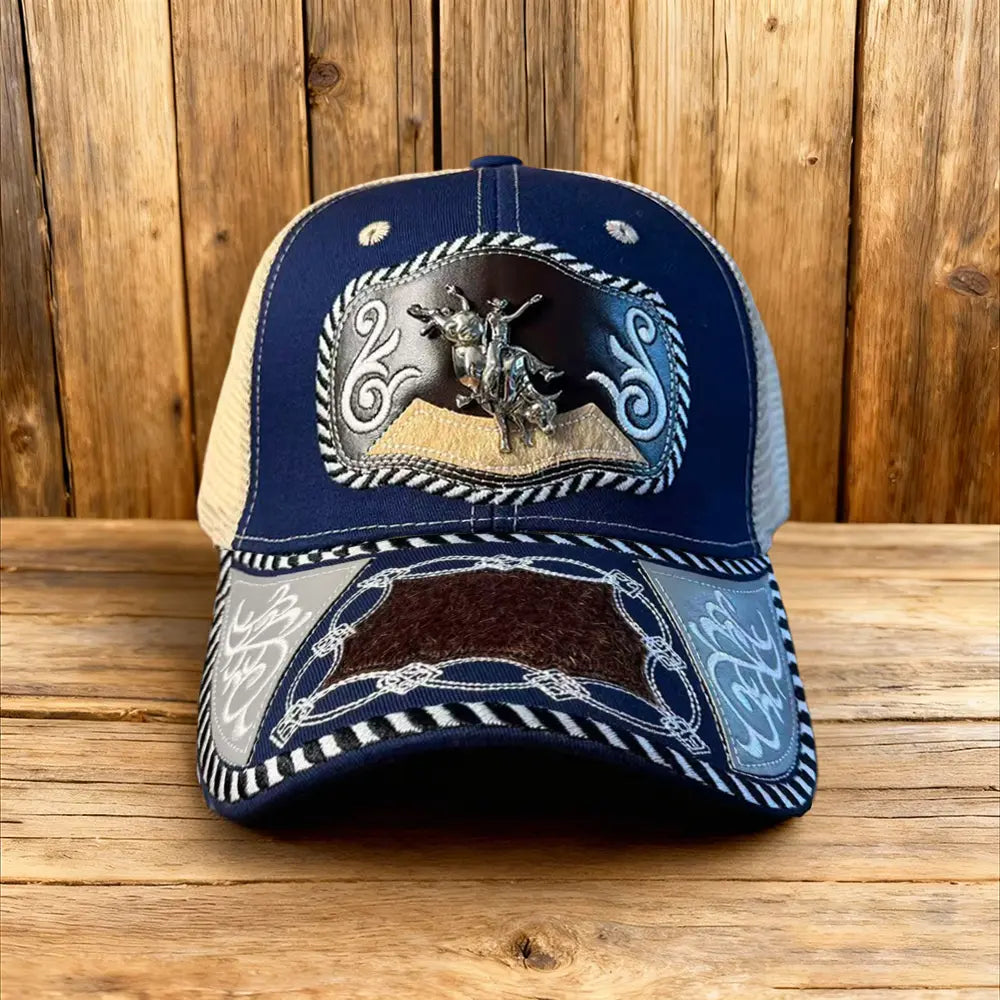 Western Trucker Hat für Herren Damen Vintage Cowboy Country Hüte mit Hufeisen-Stickerei & Snapback Passform für Western-Outfit