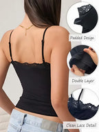Starrylion Padded Lace Cami Top Double Lined Sexy Tank Top Spaghetti Strap Club Party Shirt