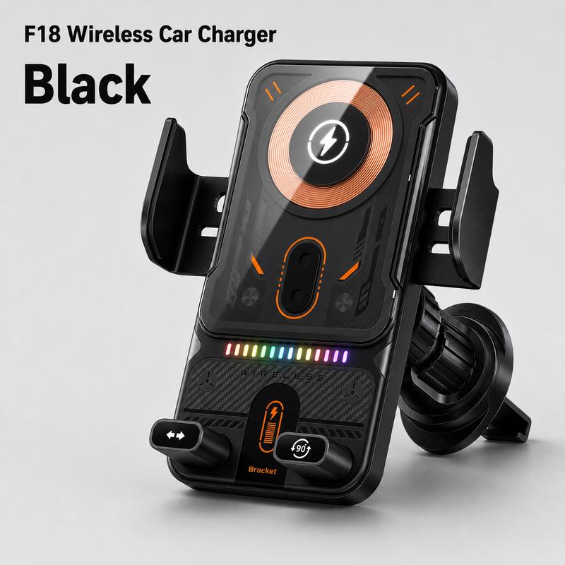 Quriov Wireless Car Charger Mount, Auto-Clamping Phone Holder with 90° Rotation, Air Vent Car Phone Mount for Navigation