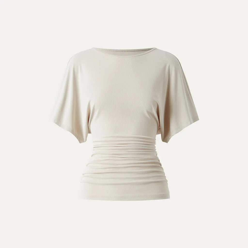 OGL Effortless Boatneck Batwing Sleeve Side Ruched Top - Stylish & Comfortable Women's Fashion baju kelawar outfit Quiet Luxury Essential cute spring clothes women's summer tops tiktokshopmemorialday summerwins