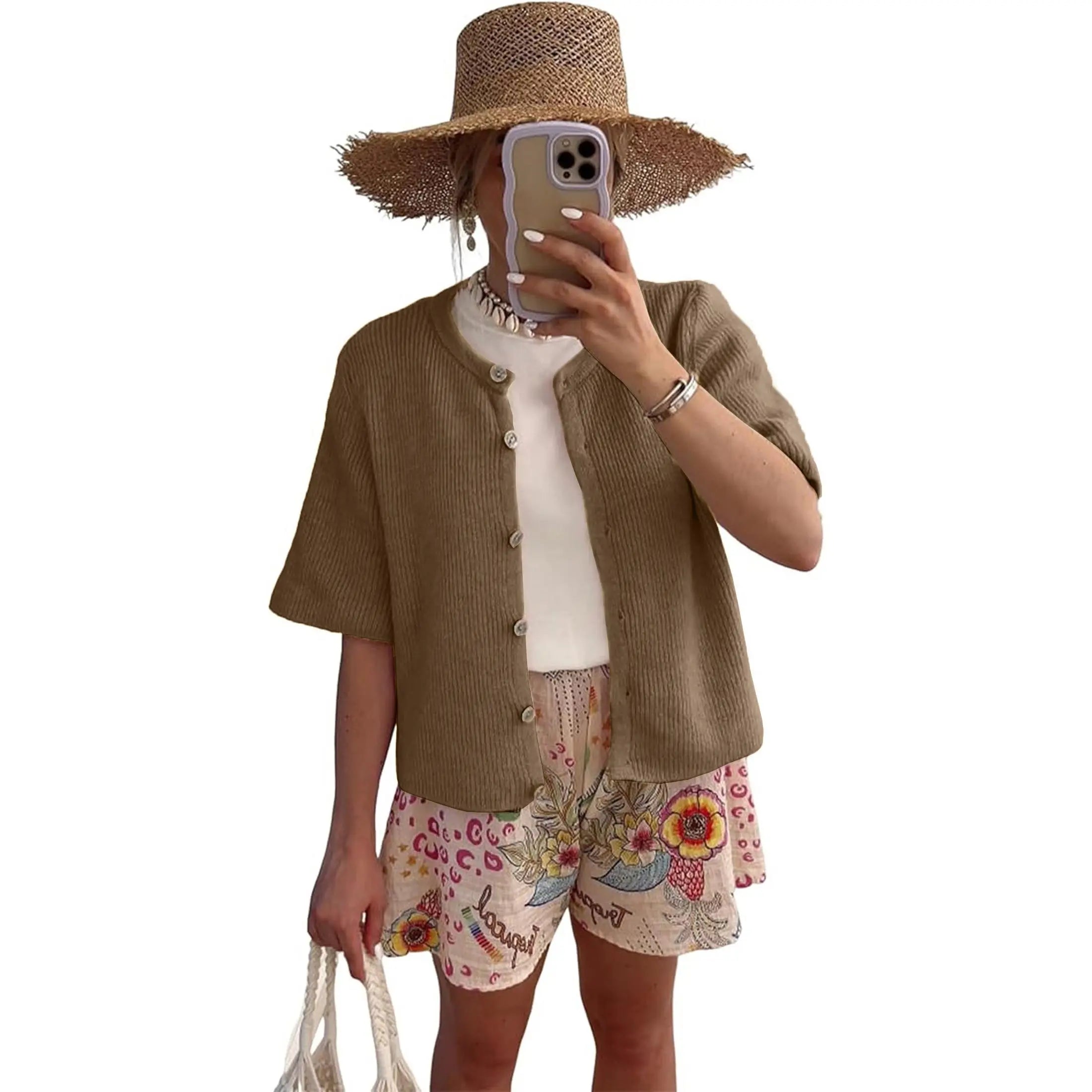 Tanming Women's Short Sleeve Cardigan Sweater - Crew Neck, Soft Ribbed Knitting Fabric, Button-Down, Fitted, Lightweight Breathable Clothes for Casual Office, Spring Summer Layering Cover Up (Women's Tops) #SpringStatements