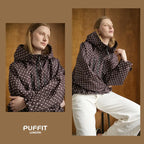 PUFFITER Short One-Size Rain Jacket With Pleated Hem,Hooded Jacket,Waterproof Jacket,Women Jacket,Wide-Brim Hood,Adjustable Cuffs,Zips,Outdoor Sport,Jacket,Statements,Windbreaker,Spring,Dog Walking,School Running,Football Mum,Stylish