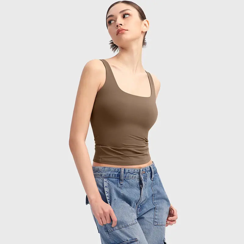 Women's Square Neck Tank Top, Wide Strap Buttery Soft Cami, Double Layer Stretchy Top, Comfortable Everyday Essential summerwins