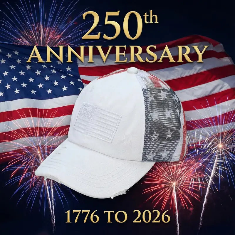 C.C Patriotic Adjustable Women’s Baseball Cap Cotton Brushed Embroidered Hat with Criss-Cross Elastic Band American Flag Mesh Back Durable Accessory Fit Perfect for Memorial day and July 4th