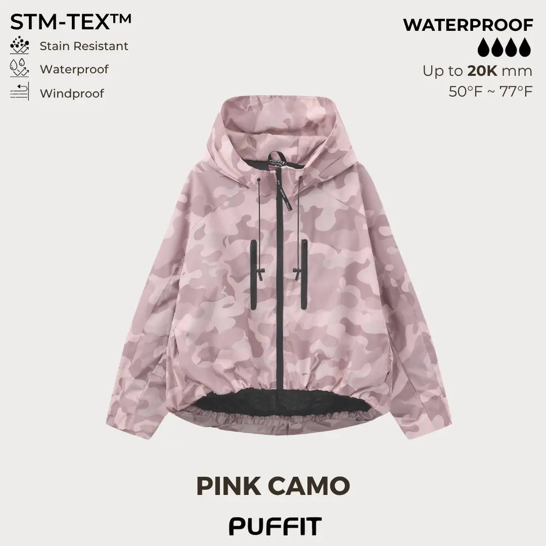 PUFFITER Short One-Size Rain Jacket With Pleated Hem,Hooded Jacket,Waterproof Jacket,Women Jacket,Wide-Brim Hood,Adjustable Cuffs,Zips,Outdoor Sport,Jacket,Statements,Windbreaker,Spring,Dog Walking,School Running,Football Mum,Stylish