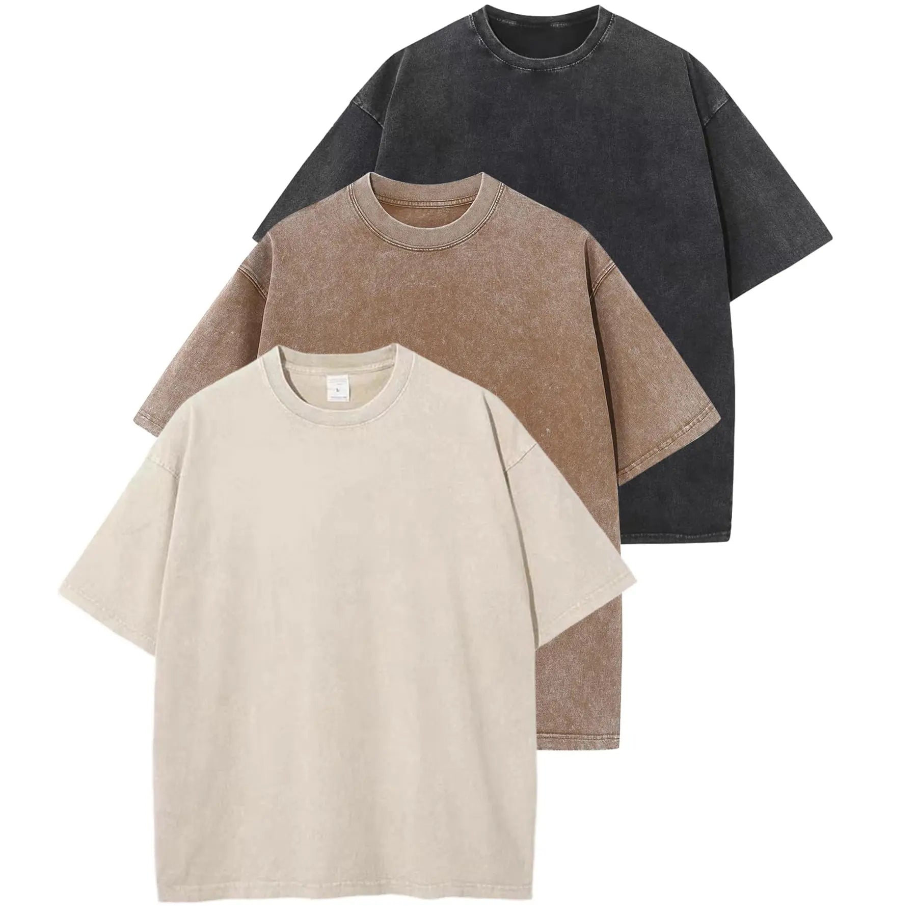 MoonYi 3 Pack Women's Oversized T Shirts Acid Wash Cotton Crew Neck Half Short Sleeve Summer Unisex Tees Casual Loose Fit Solid Streetwear Comfortable Tops Basic Womenswear Plain Tshirt