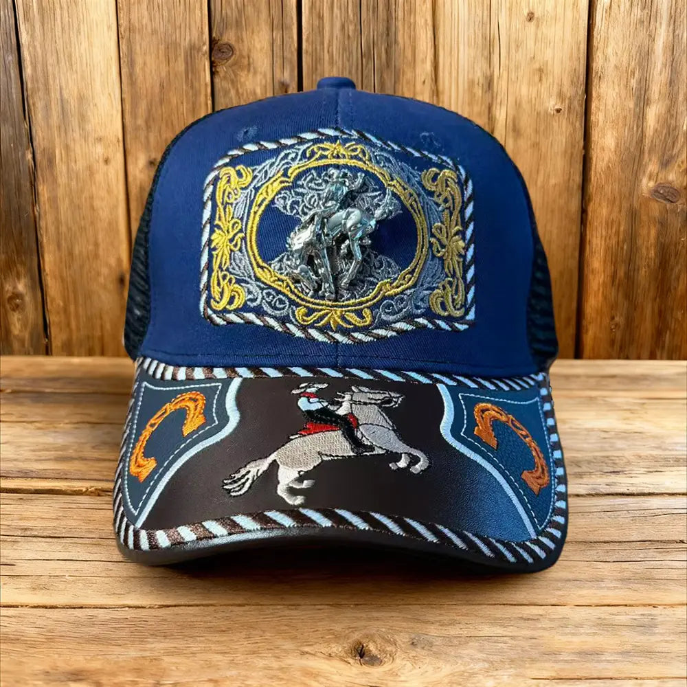 Western Trucker Hat für Herren Damen Vintage Cowboy Country Hüte mit Hufeisen-Stickerei & Snapback Passform für Western-Outfit