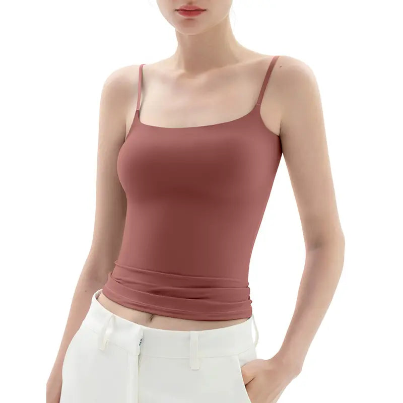 Spaghetti Strap Tank Top, Double Layer Not See-Through Cami, Buttery Soft Stretchy Top, Minimal Chic Essential summerwins