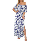 Women's Plus Size Off The Shoulder Dress Wedding Guest Dress Summer Casual Long Ruffle Party Side Split Beach Maxi Dresses with Pockets