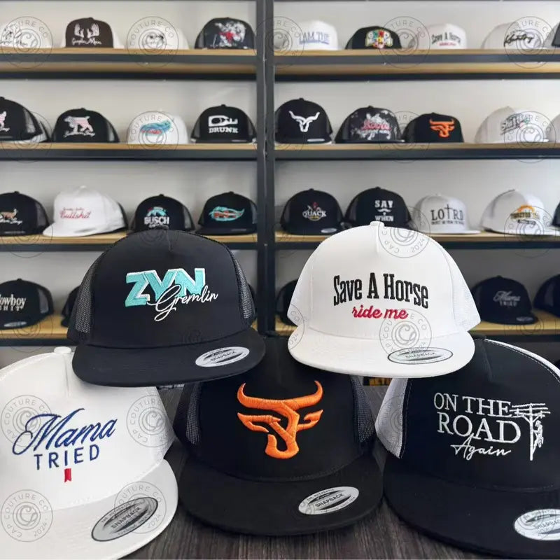 Mystery Hat Box - Five Randomly Picked Flat Brim Trucker Hats - Mystery Birthday Gift, Friend Gift, Mystery Box Challenge
