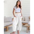 TARES Womens Linen Blend Wide Leg Pants Oversize Casual Loose Fit Beach Palazzo Harem Pants with Pockets Vacation summer outfits Womenswear