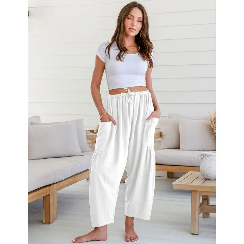 TARES Womens Linen Blend Wide Leg Pants Oversize Casual Loose Fit Beach Palazzo Harem Pants with Pockets Vacation summer outfits Womenswear