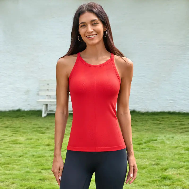 Women Workout Tank Tops with Built in Bra Basic Ribbed Tank Top Crew Neck Racerback Athletic Camisole Seamless summerwins