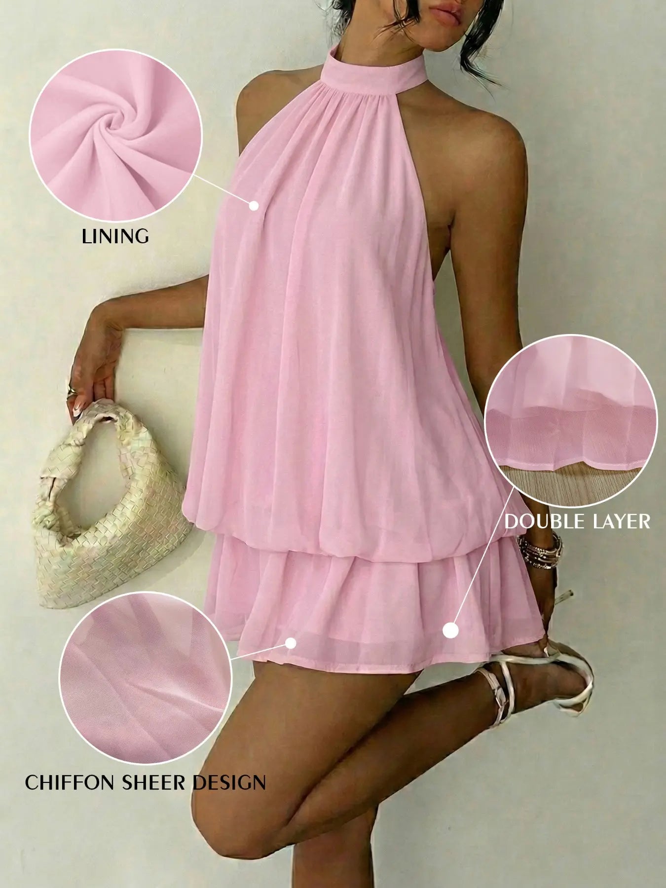 Women's Summer Fashion Party Halter Neck Tie Back Mini Dress, Slim-Fitting Casual Chic Elegant Short Sleeveless Dress for Home Outdoor City Style Elegant Dresses